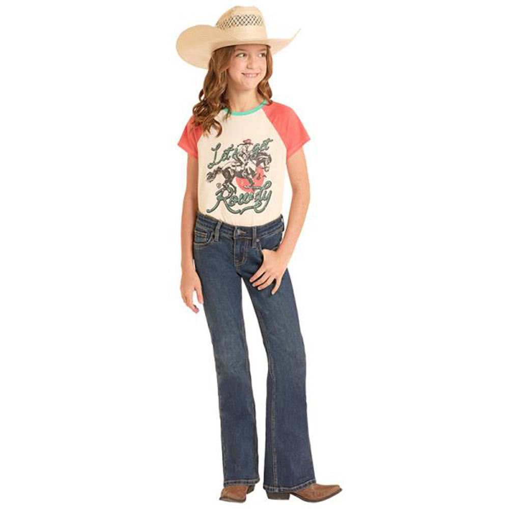 BG4MD09075 Rock & Roll Girls' Bootcut Jeans - Dark Vintage Wash