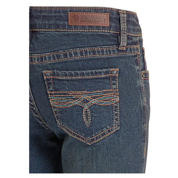 BG4MD09075 Rock & Roll Girls' Bootcut Jeans - Dark Vintage Wash