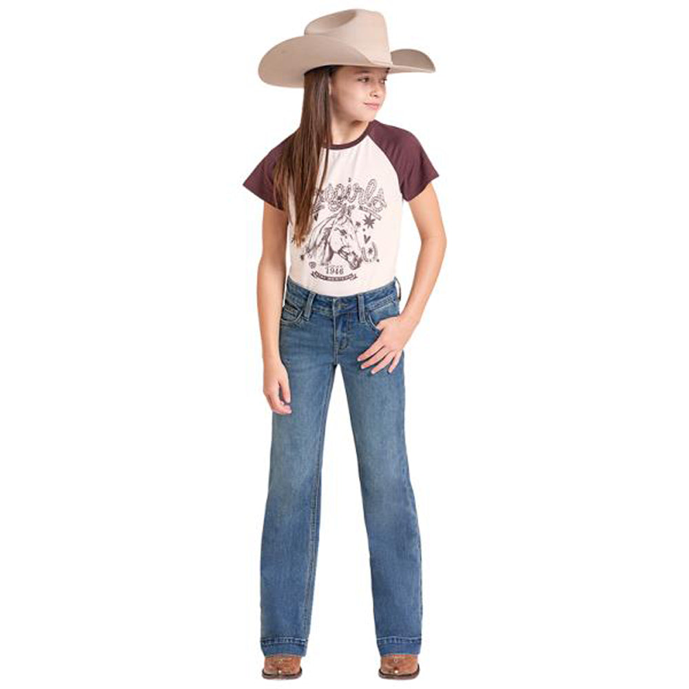 BG5MD09865 Rock & Roll Girls' Medium Wash Mid Rise Trouser Jean