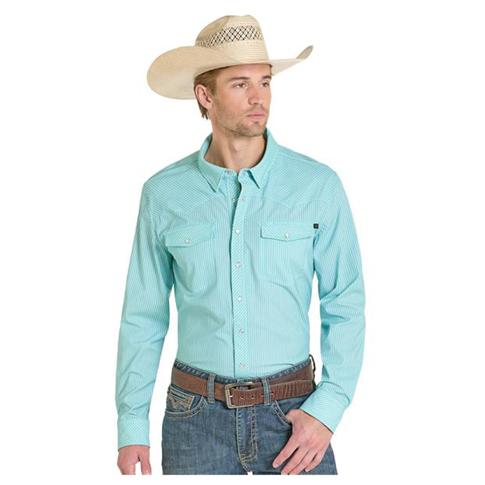 BMN2S08378 Rock & Roll Men's Long Sleeve Snap Shirt - Light Turquoise