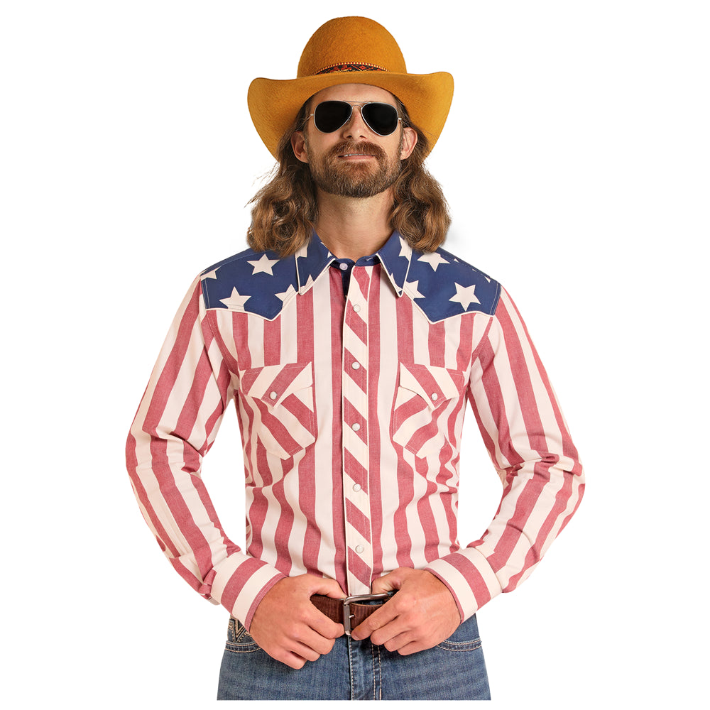 BMN2S08656 Rock & Roll Dale Brisby Men's Americano Brushed Popper Long Sleeve Western Shirt - Blue