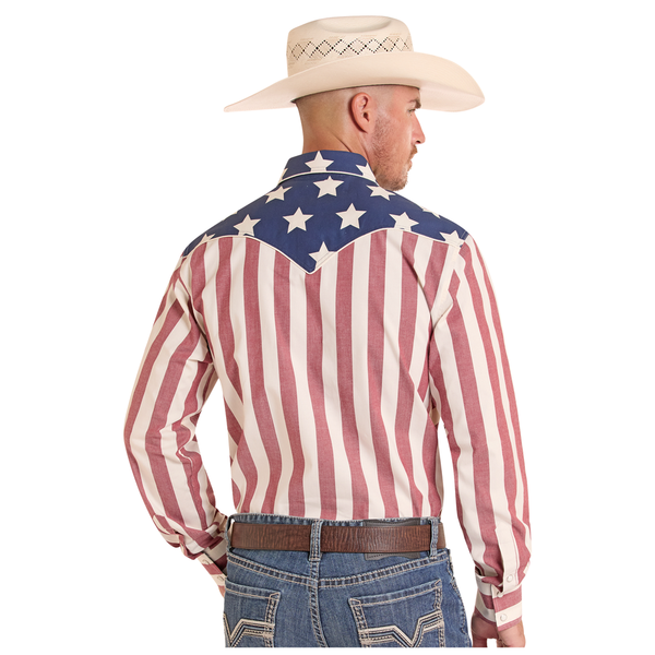 BMN2S08656 Rock & Roll Dale Brisby Men's Americano Brushed Popper Long Sleeve Western Shirt - Blue