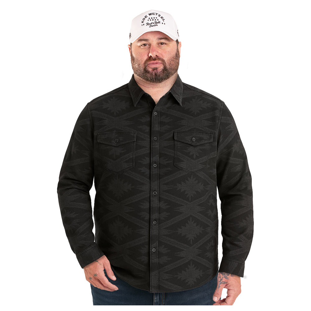 BMN2S09636 Rock & Roll Men's Koe Wetzel Long Sleeve Aztec Print Snap Shirts - Black & Grey