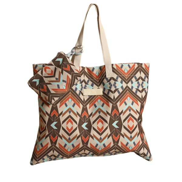 BU43X02670 Panhandle Printed Bag with Woven Strap - Taupe