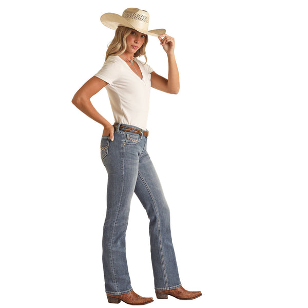 BW1MD04038 Rock & Roll Women's Petal Stich Embroidered Bootcut Jean