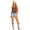 BW20T06236 Rock & Roll Women's Microsuede Tank with Fringe - Brown