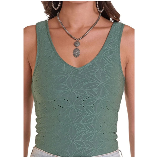 BW20T08807 Rock & Roll Women's Knit Eyelet Tank Top  - Teal