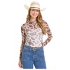BW22T08088 Rock & Roll Women's Long Sleeve Mesh Top - Brown Cow Print