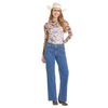 BW22T08088 Rock & Roll Women's Long Sleeve Mesh Top - Brown Cow Print