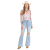 BW22T08126 Rock & Roll Women's Boot Print Sheer Long Sleeve Top - Natural