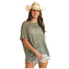BW31T03902 Panhandle Women's Oversized Knit Top With Finge - Jade