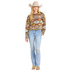 BW32T06959 Rock & Roll Women's Brown Aztec Print Long Sleeve Cropped Sweater - Brown