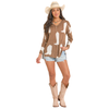BW32T08118 Rock & Roll Women's Boot Print Long Sleeve Knit Sweater Top - Brown