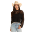 BW32T08803 Rock & Roll Women's Open Knit Sweater Top - Black