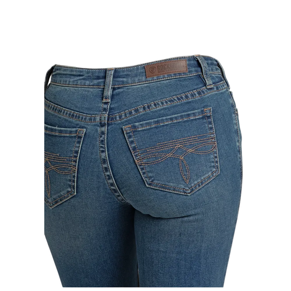 BW4MD06801 Rock & Roll Women's Boot Stitched Mid Rise Jeans - Dark Vintage Wash