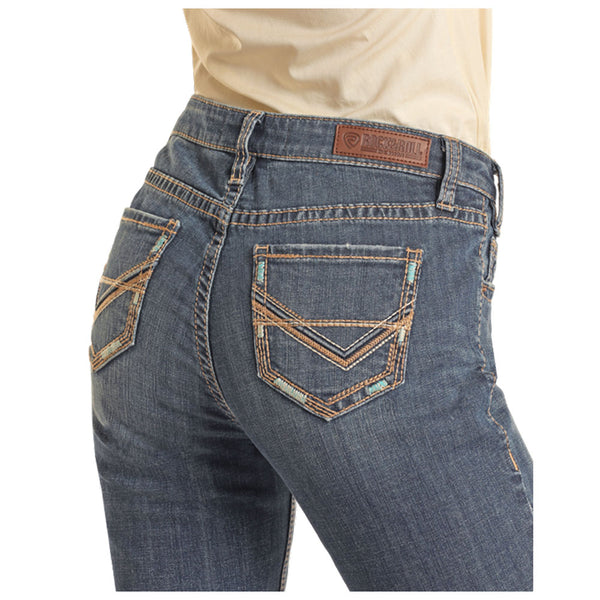 BW4RD02441 Rock & Roll Denim Women's Pedal Stitch Embroidered Riding Jean