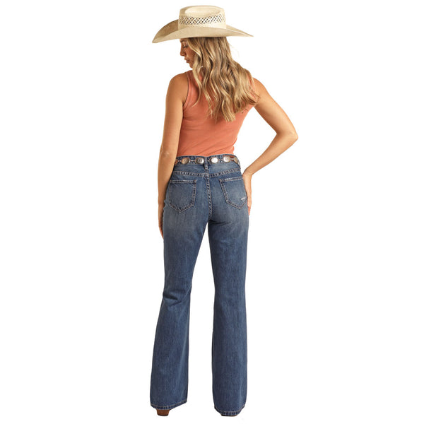 BW6HD03997 Rock & Roll Women's Relaxed Flare Jeans with Tears