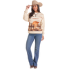 BW91T09988 Rock & Roll Women's Long Sleeve Pullover - Natural with Running Horses