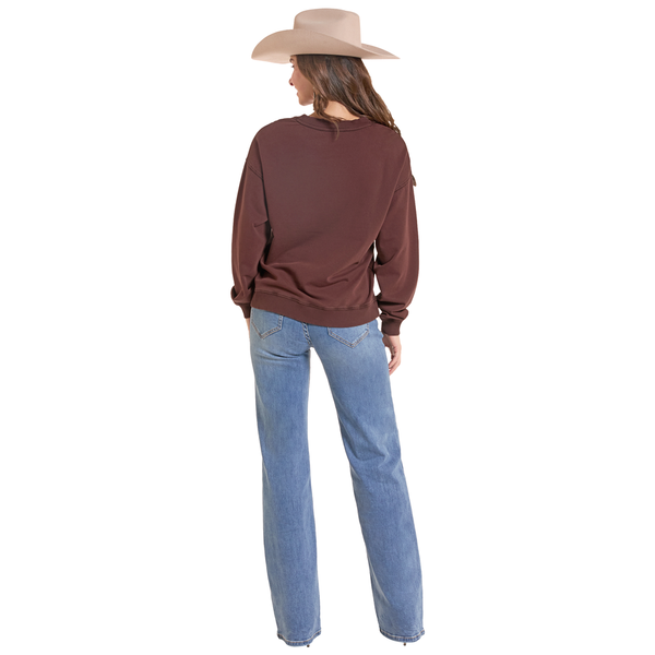 BW91T10013 Rock & Roll Women's Boot Stitch Long Sleeve Pullover - Chocolate