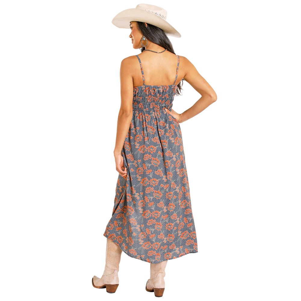 navy floral maxi dress BWD0R08086 Rock & Roll Women's Floral Print Maxi Dress - Navy