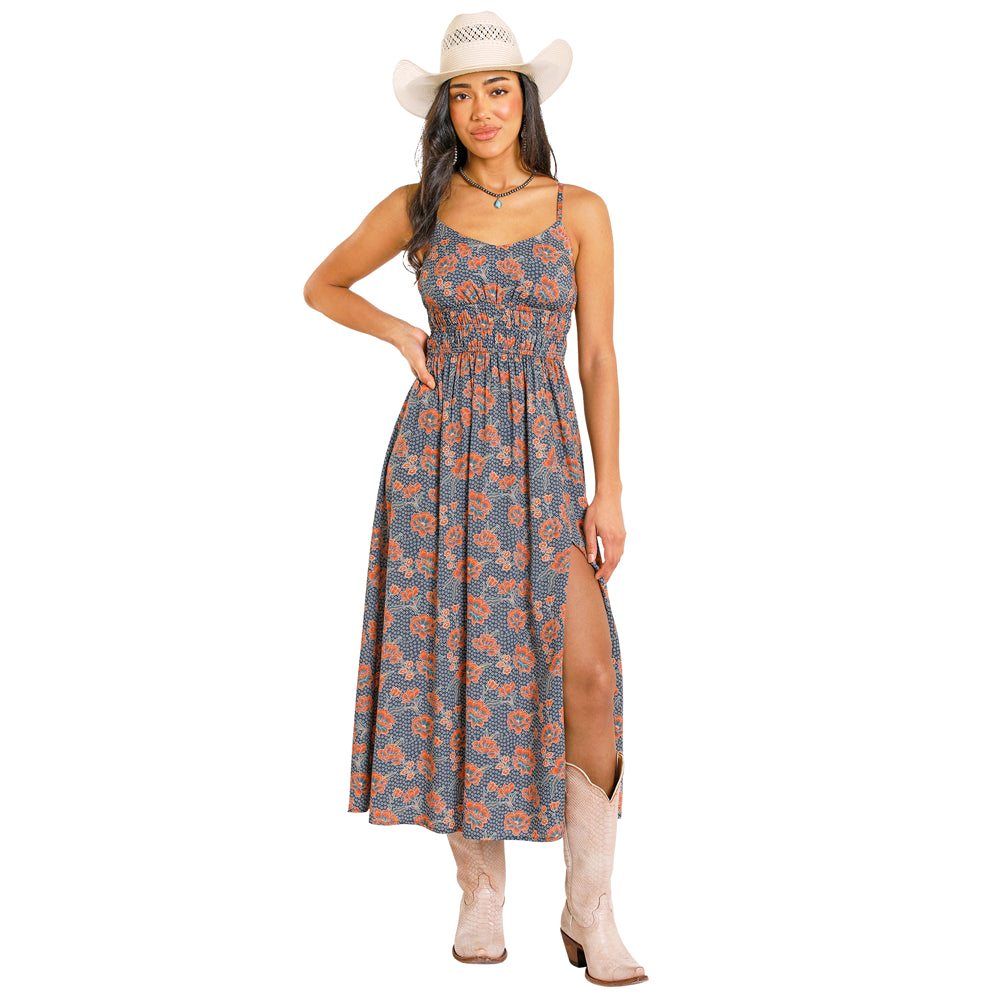 BWD0R08086 Rock & Roll Women's Floral Print Maxi Dress - Navy