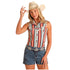 BWN0S05863 Rock & Roll Women's Aztec Stripe Sleeveless Snap Shirt - Red