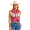 BWN0S06682 Rock & Roll Women's Sleeveless Embroidered Retro Snap Shirt - Wine