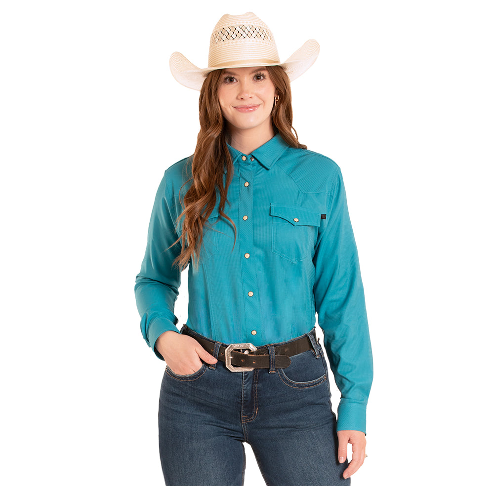 BWN2S06797 Rock & Roll Women's Tek Long Sleeve Western Snap Shirt - Peacock