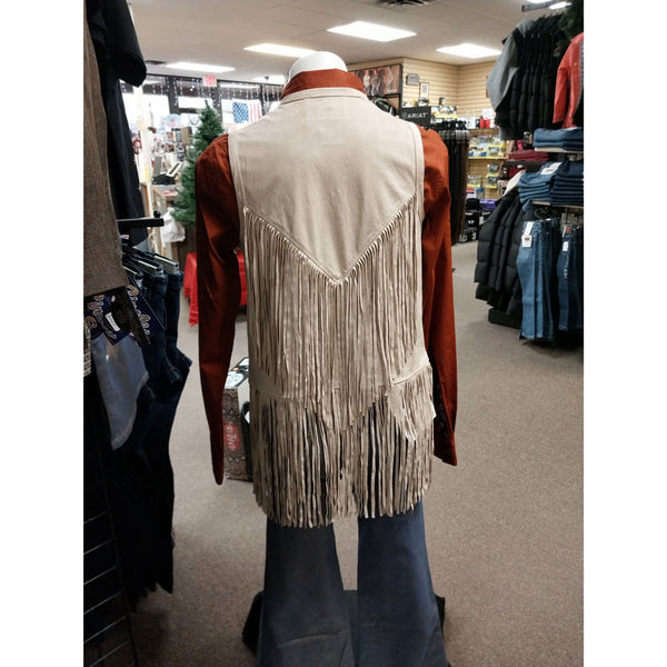 CR191 Cripple Creek Women's Studded Fringe Microsuede Vest - Beige