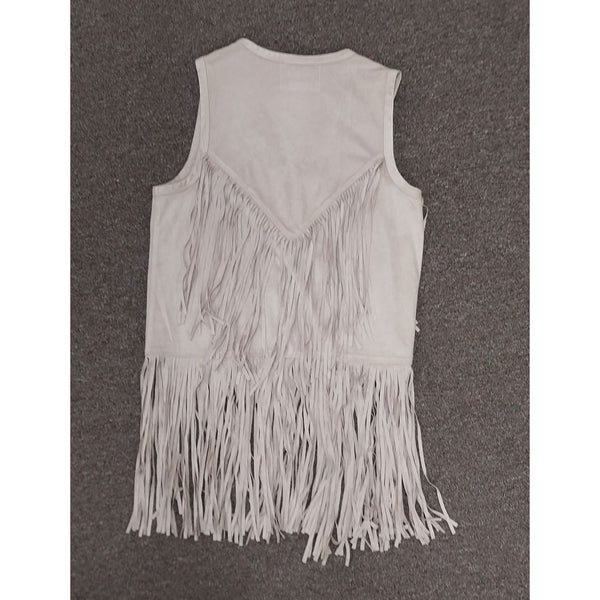 CR191 Cripple Creek Women's Studded Fringe Microsuede Vest - Beige