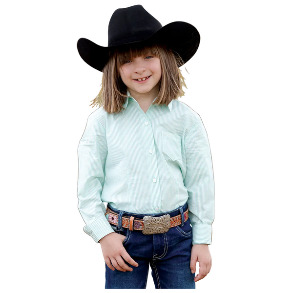 CTW3120005 Cruel Girls' Long Sleeve Stripe Western Button Up Shirt - Turquoise