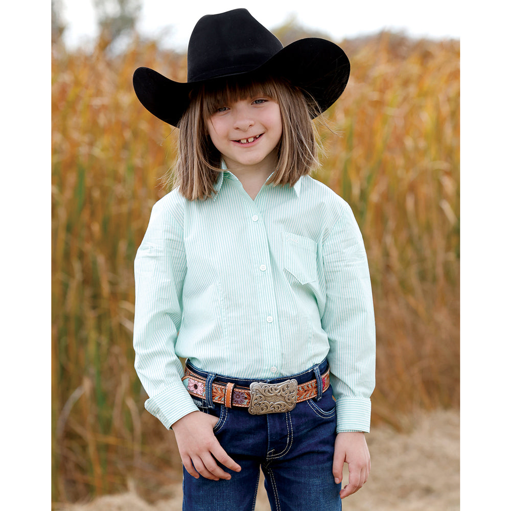 CTW3120005 Cruel Girl Girls' Long Sleeve Stripe Western Button Up Shirt - Turquoise