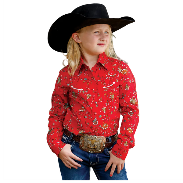 CTW3370033 Cruel Girls' Long Sleeve Western Snap Shirt - Red