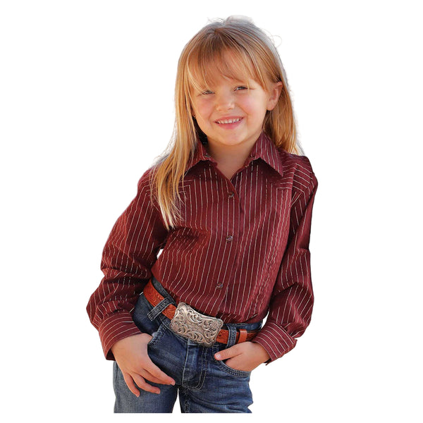 CTW3390003 Cruel Girl Girls' Long Sleeve Western Snap Shirt - Burgundy Stripe
