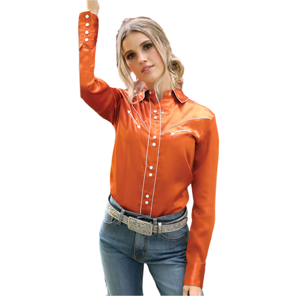 CTW7466010 Cruel Girl Women's Long Sleeve Satin Western Snap Shirt - Copper