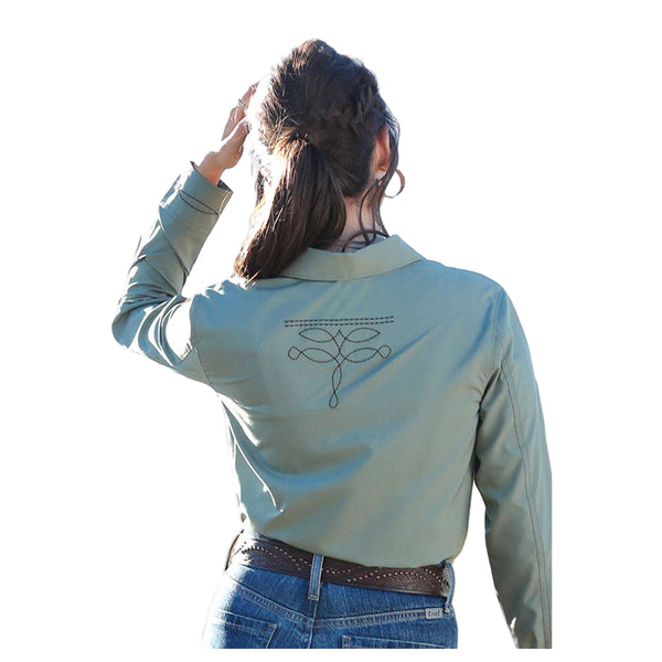 CTW7501002 Cruel Girl Women's Long Sleeve Western Embroidered Snap Shirt - Green