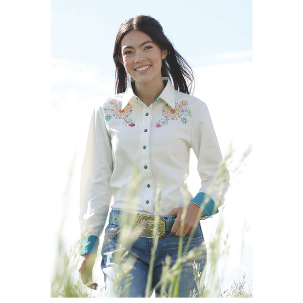 CTW7529003 Cruel Girl Women's Classic Fit Long Sleeve Western Snap Shirt - White