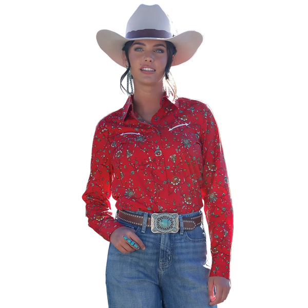 CTW7554001 Cruel Women's Long Sleeve Western Snap Shirt - Red