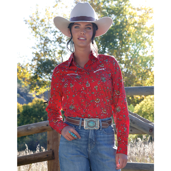 CTW7554001 Cruel Women's Long Sleeve Western Snap Shirt - Red