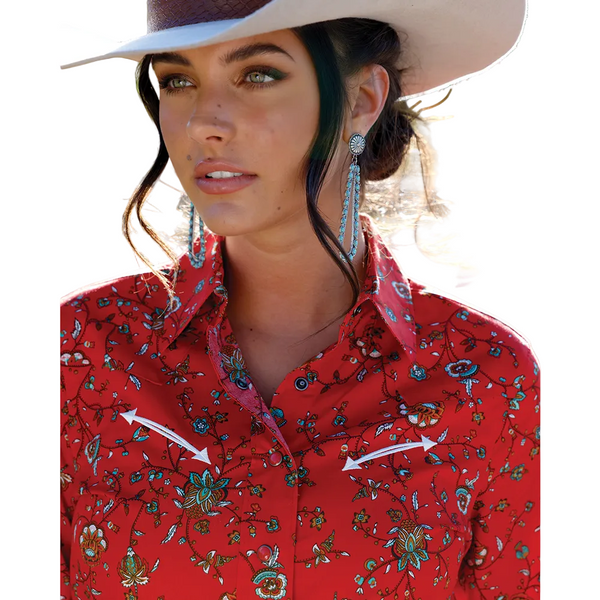 CTW7554001 Cruel Women's Long Sleeve Western Snap Shirt - Red
