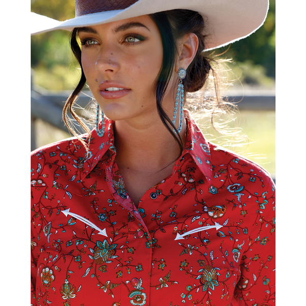 CTW7554001 Cruel Women's Long Sleeve Western Snap Shirt - Red