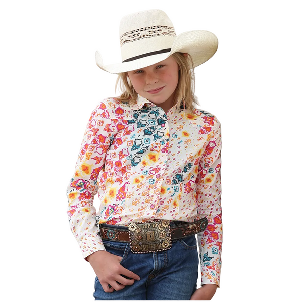 CTW8040017 Cruel Girl Girls' Long Sleeve Western Snap Shirt - Cream Print