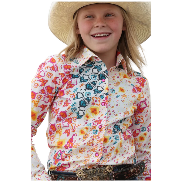 CTW8040017 Cruel Girl Girls' Long Sleeve Western Snap Shirt - Cream Print