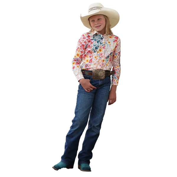 CTW8040017 Cruel Girl Girls' Long Sleeve Western Snap Shirt - Cream Print