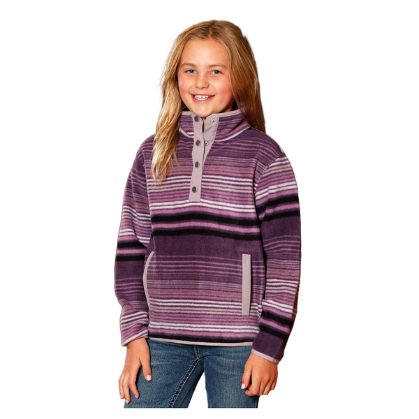 CWK8250010 Cruel Girl Girl's Purple Stripe Long Sleeve 1/4 Snap Fleece Pullover