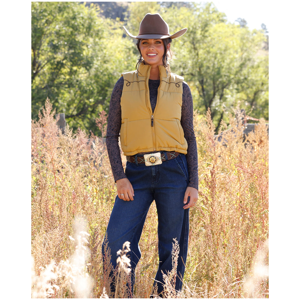 CWV7457001 Cruel Girl Women's Cropped Puffer Vest - Gold