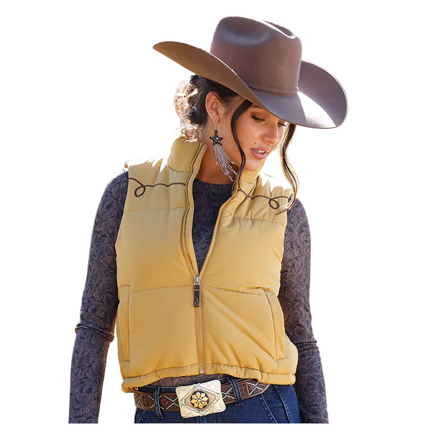 CWV7457001 Cruel Girl Women's Cropped Puffer Vest - Gold