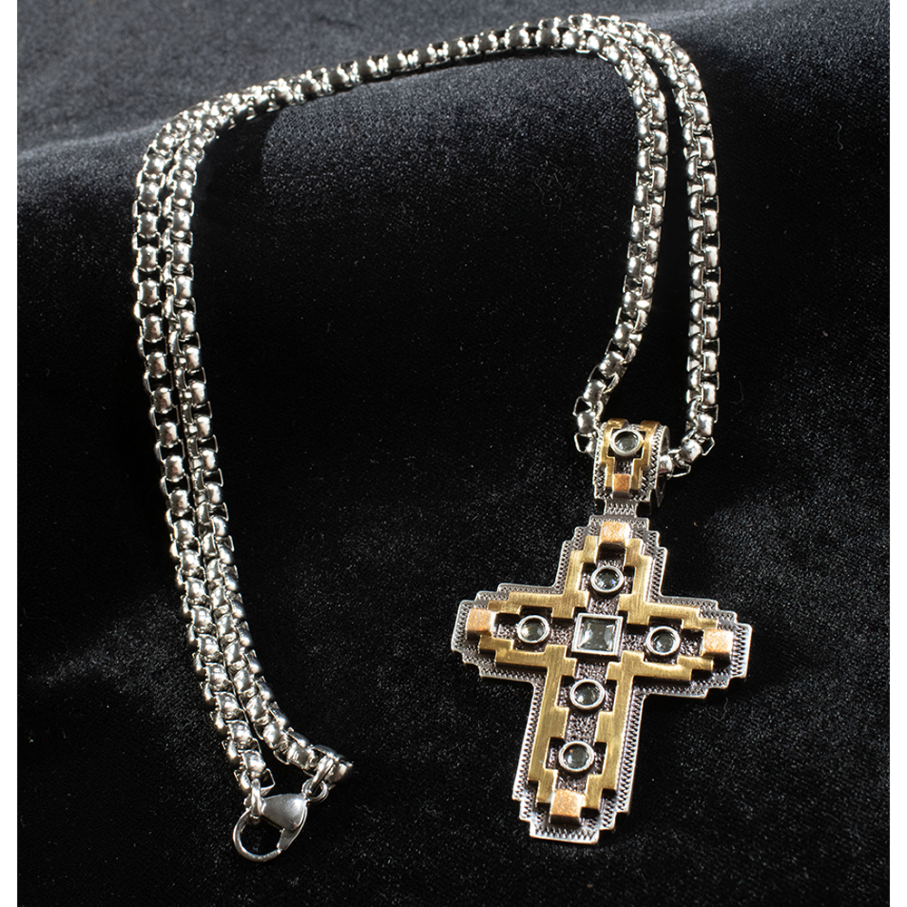D47021 Silver Strike Men's 24" Gold Silver Cross Necklace
