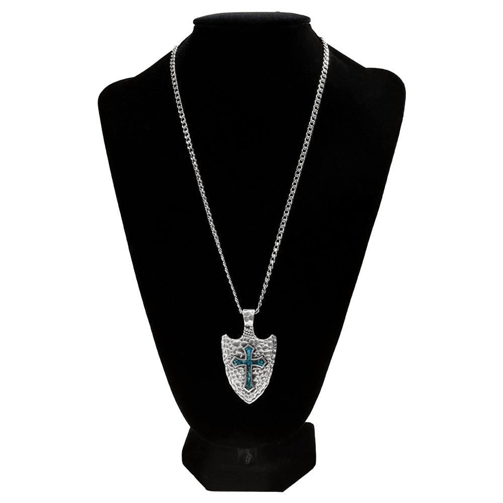 D47023 Silver Strike Men's 24" Arrow Head Turquoise Cross Necklace