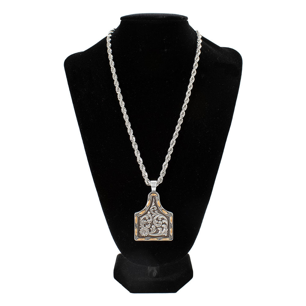 D47024 Silver Strike Men's 24" Ear Tag Copper Buck Lace Necklace